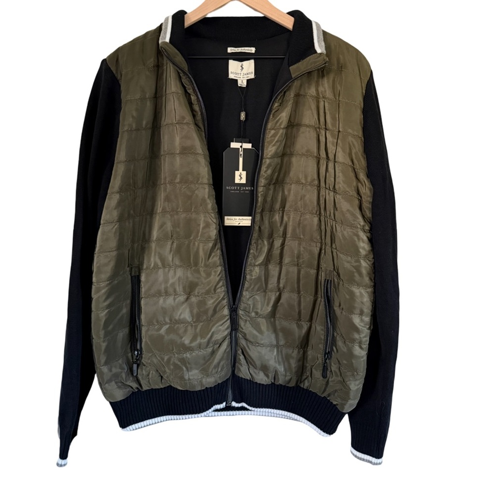 Scott‎ James Quilted Hybrid Jacket Olive Green Knit Sleeve Zip Jacket Men’s L